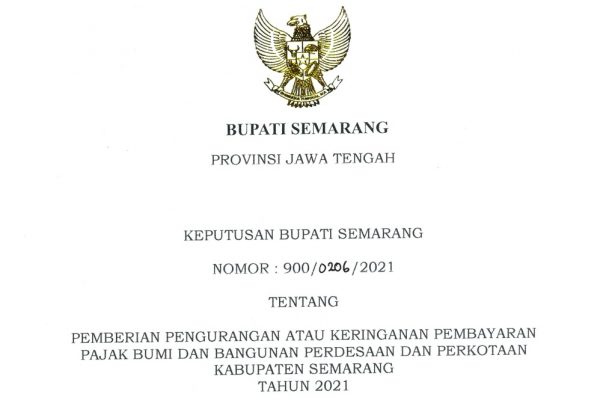 KERINGANAN PAJAK BUMI DAN BANGUNAN PERDESAAN DAN PERKOTAAN KABUPATEN SEMARANG 2021